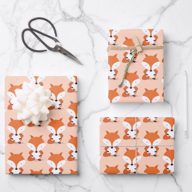Fox Pattern Animal Wrapping Paper Sheet (Front)