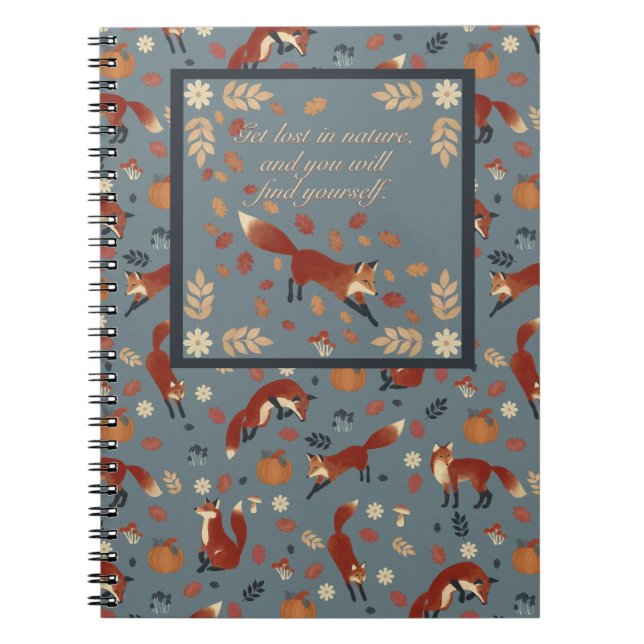 Fox Pattern Notebook in Soft Autumn Colours (Front)