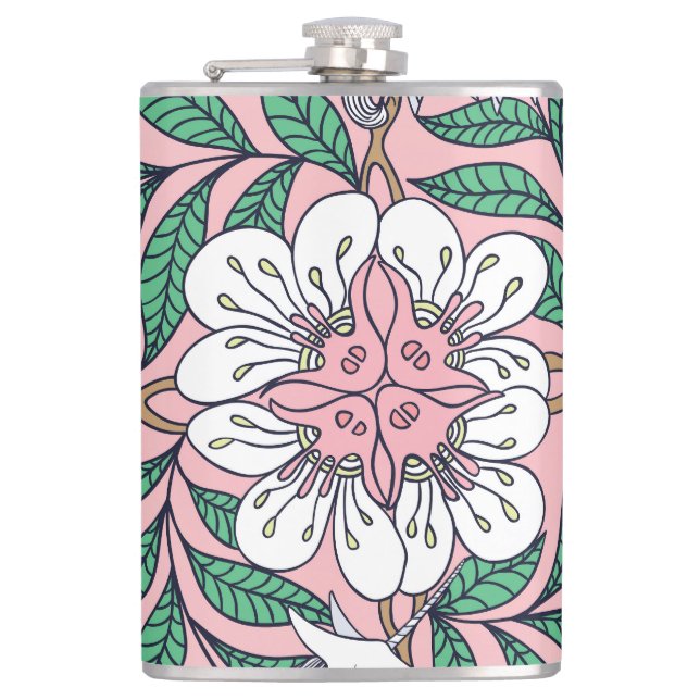 Fox Pattern: Whimsical Vintage Seamless Hip Flask (Front)