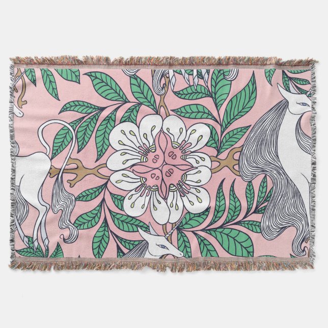 Fox Pattern: Whimsical Vintage Seamless Throw Blanket (Front)