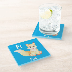 Fox personalise ABC: Letter F - Add Your Name Glass Coaster