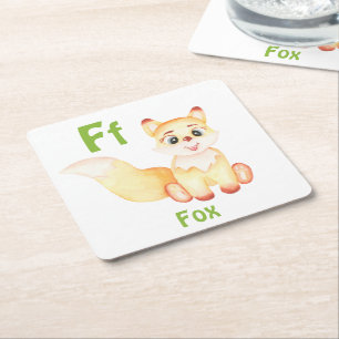 Fox personalise ABC: Letter F - Add Your Name Square Paper Coaster