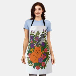 Fox, pigeon and flowers apron