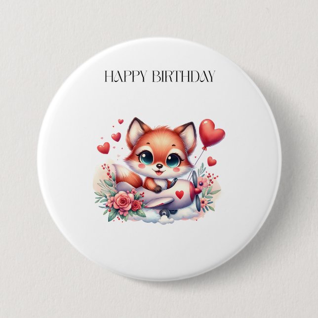 Fox Pilot Birthday 7.5 Cm Round Badge (Front)
