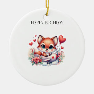 Fox Pilot Birthday Ceramic Tree Decoration