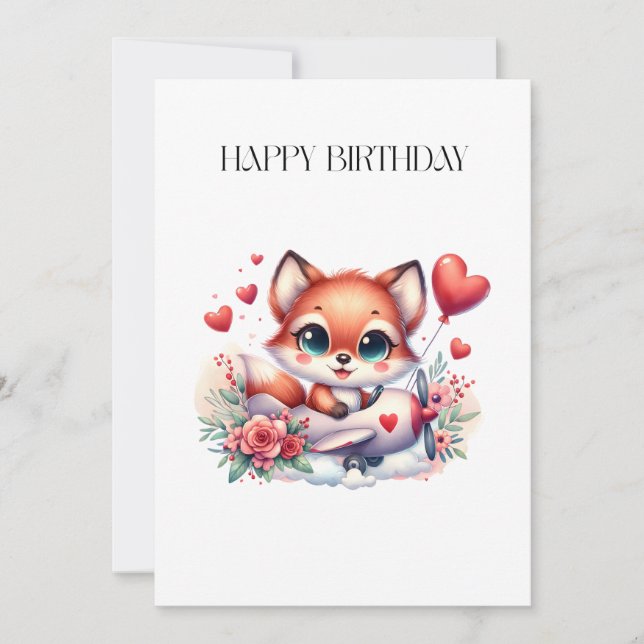 Fox Pilot Birthday Holiday Card (Front)