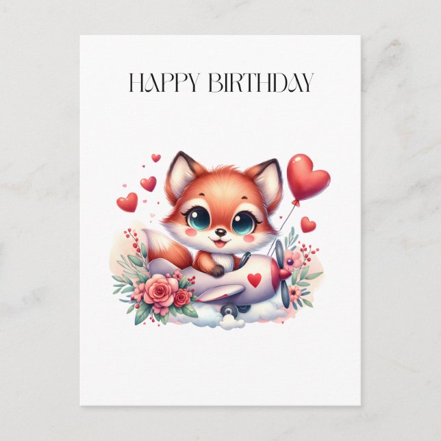 Fox Pilot Birthday Holiday Postcard (Front)