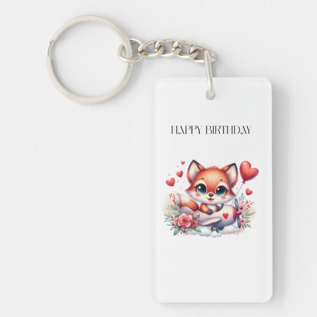 Fox Pilot Birthday Key Ring (Front)