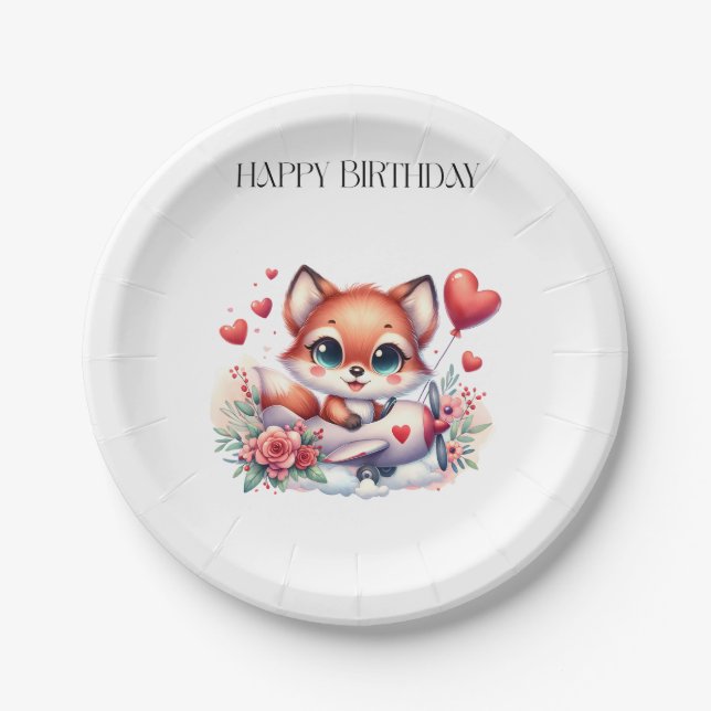 Fox Pilot Birthday Paper Plate (Front)