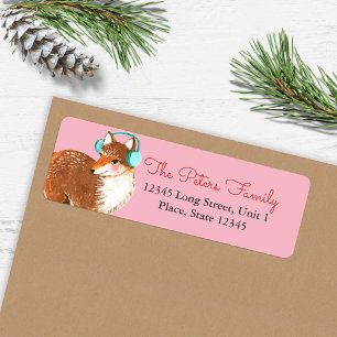 Fox Pink   Holiday Christmas   Address Labels
