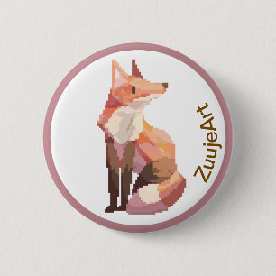 Fox, Pixelart, Pixel Art 6 Cm Round Badge