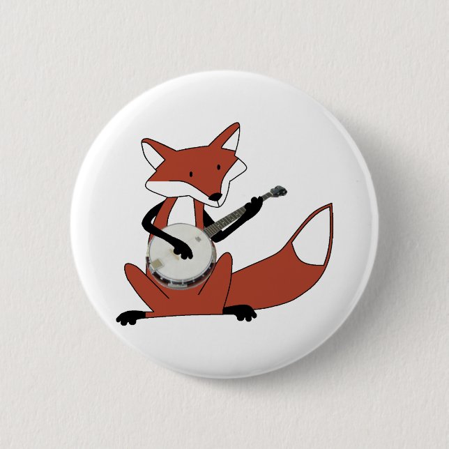 Fox Playing the Banjo 6 Cm Round Badge (Front)