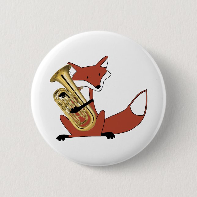 Fox Playing the Euphonium 6 Cm Round Badge (Front)