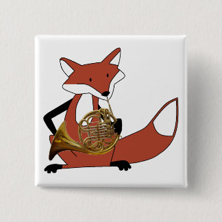 Fox Playing the French Horn 15 Cm Square Badge