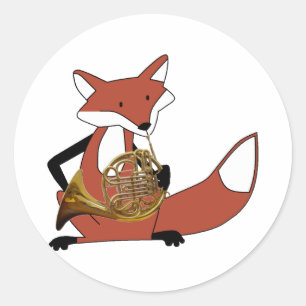 Fox Playing the French Horn Classic Round Sticker