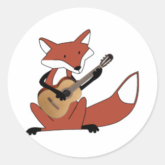 Fox Playing the Guitar Classic Round Sticker