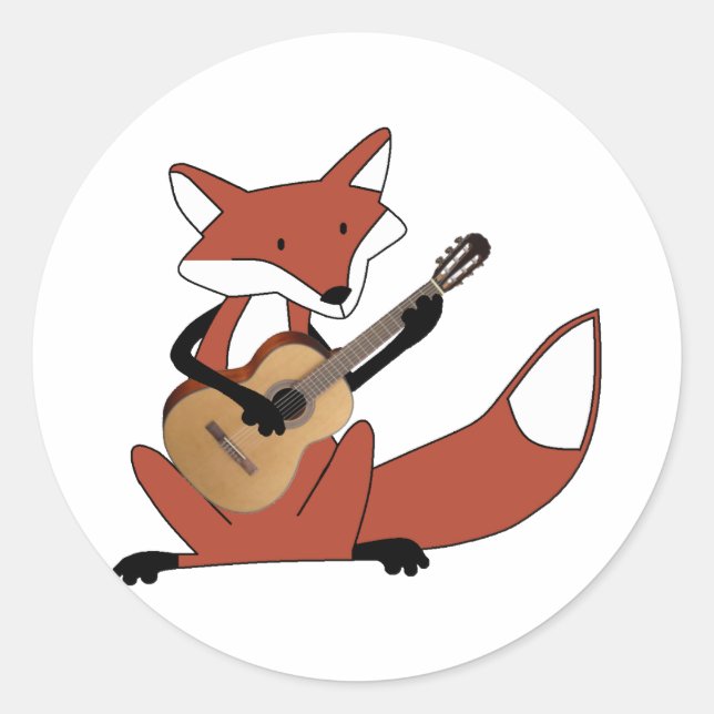 Fox Playing the Guitar Classic Round Sticker (Front)