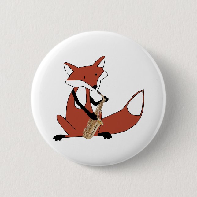 Fox Playing the Saxophone 6 Cm Round Badge (Front)