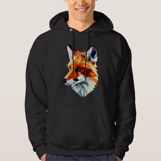 Fox Polygon Wild Animal  Wildlife Zookeeper Geomet Hoodie (Front)