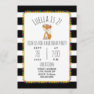 Fox Pompom Stripes Party Invitation