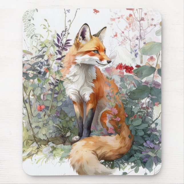 Fox Portrait Animal Painting Wildlife Outdoors Art Mouse Mat (Front)