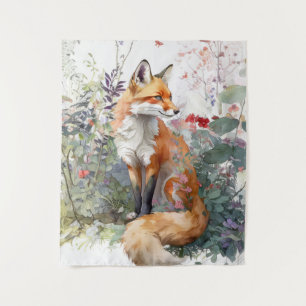 Fox Portrait Animal Painting Wildlife Outdoors Art Tapestry