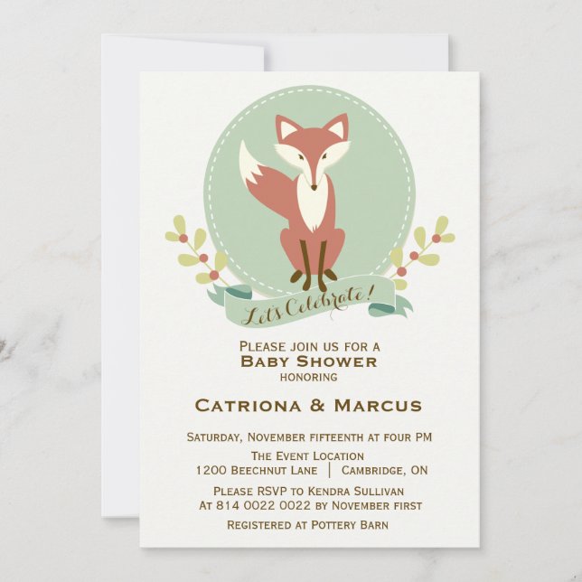 Fox Portrait Floral Baby Shower Invitation (Front)