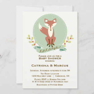 Fox Portrait Floral Baby Shower Invitation