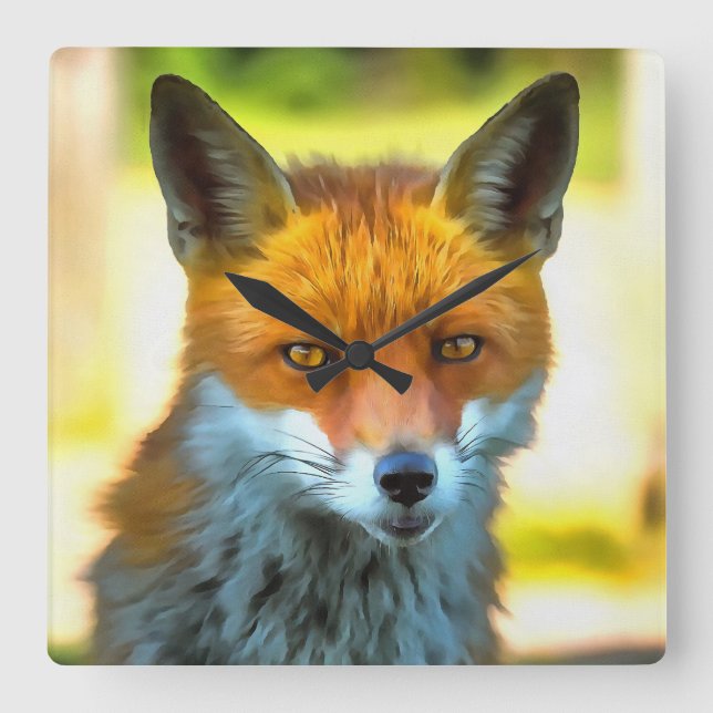 Fox Portrait Realistic Wildlife Art Square Wall Clock (Front)