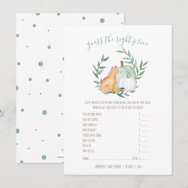 Fox Price Game Card – November Shower (Front/Back)