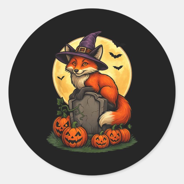 Fox Pumpkin Halloween Tees For Men Women Girls Cos Classic Round Sticker (Front)