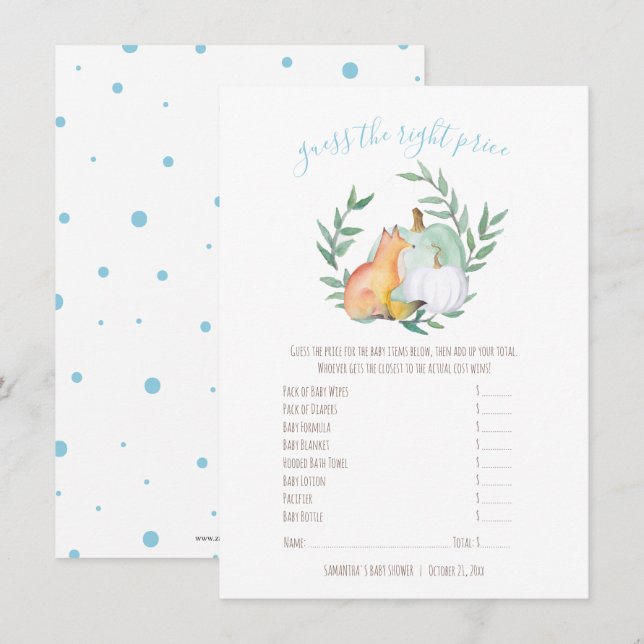 Fox Pumpkin Price Guess Card – November Shower (Front/Back)