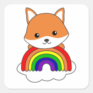 Fox Rainbow Cute Animals Colourful Foxes Forest Square Sticker