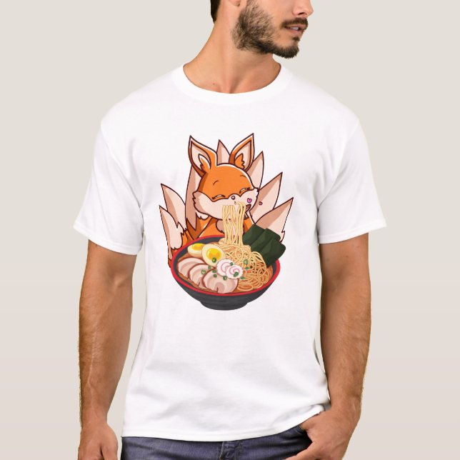Fox Ramen Japanese Noodles Cute Kawaii Anime T-Shirt (Front)