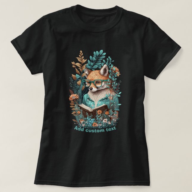 Fox Reading Book, wildflower, Fox Lover T-Shirt (Design Front)