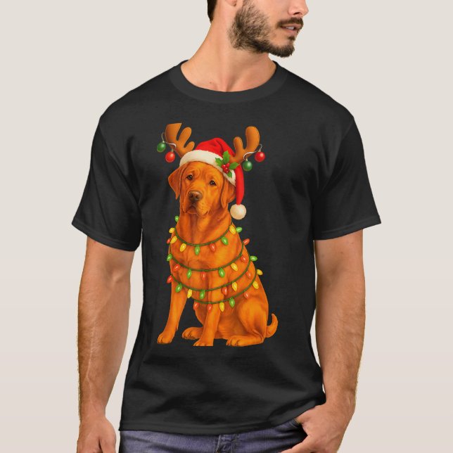 Fox Red Lab Christmas Tree Light Pajama Labrador D T-Shirt (Front)