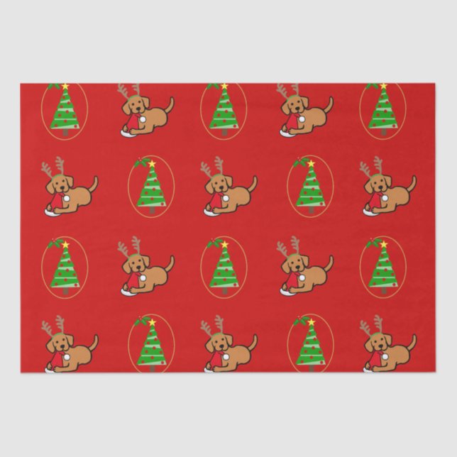 Fox Red Labrador and Santa Christmas Cartoon Tissue Paper (Front)