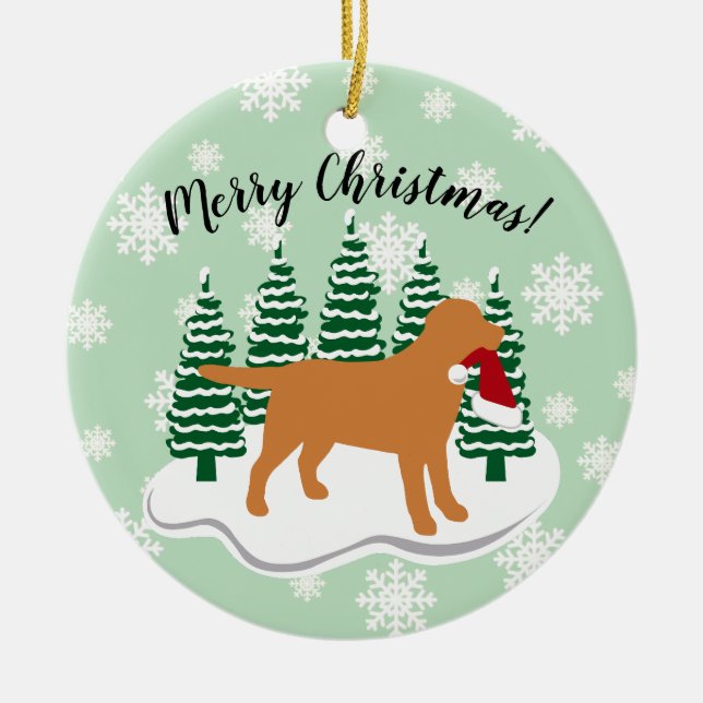 Fox Red Labrador Christmas Evergreen Snowflakes Ceramic Tree Decoration (Front)