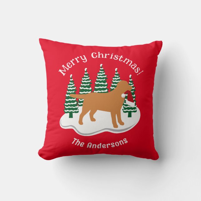 Fox Red Labrador Christmas Evergreen Throw Pillow (Front)