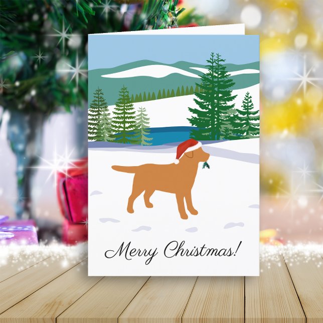 Fox Red Labrador Christmas Winter View Holiday Card (Fox Red Labrador Winter View Design Christmas Cards for Labrador Owners.  Dog Silhouette Design.)
