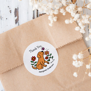 Fox Red Labrador Flowers Cartoon Classic Round Sticker