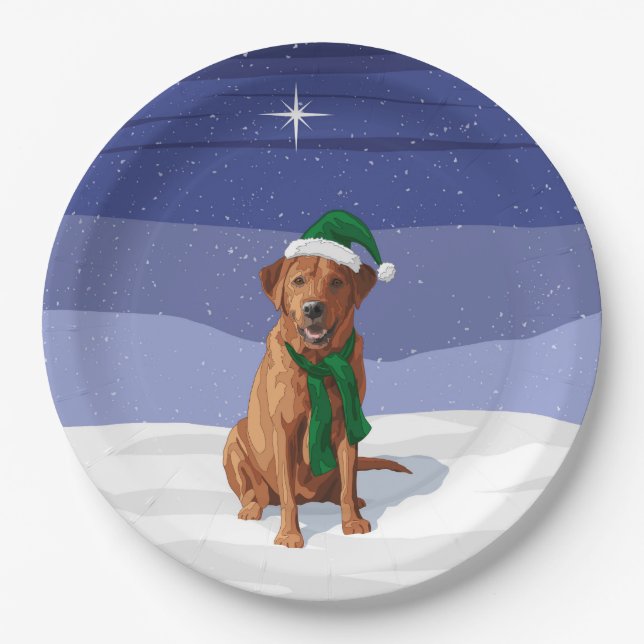 Fox Red Labrador Retriever Christmas Dog Paper Plate (Front)