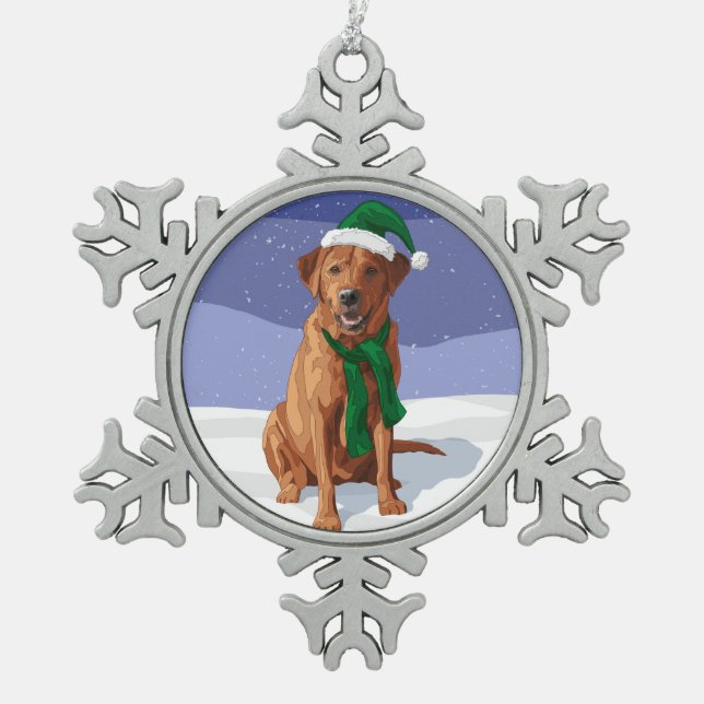 Fox Red Labrador Retriever Christmas Dog Snowflake Pewter Christmas Ornament (Front)