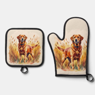 Fox Red Labrador Retriever Dog Oven Mitt & Pot Holder Set