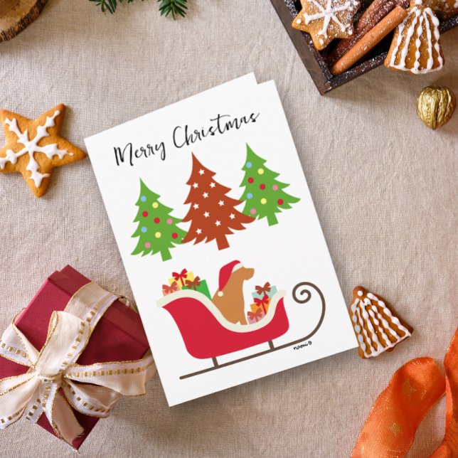 Fox Red Labrador Silhouette Christmas Sleigh Card (Fox Red Labrador Silhouette Christmas Sleigh Card for Fox Red Labrador Owners.  Festive design.)