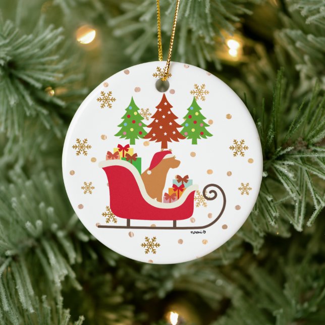 Fox Red Labrador Silhouette Christmas Sleigh Ceramic Tree Decoration (Tree)