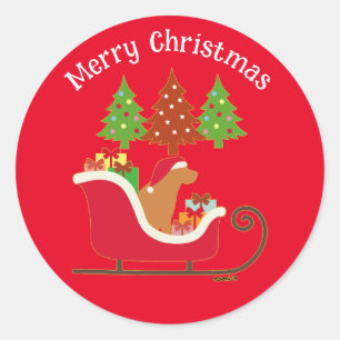 Fox Red Labrador Silhouette Christmas Sleigh Red Classic Round Sticker