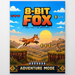 Fox, Retro 8-Bit Pixel Art Postcard