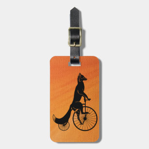 Fox Riding a Bicycle Silhouette in Black Luggage Tag