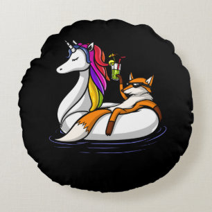Fox Riding A Unicorn Float Animal Pool Party Round Cushion